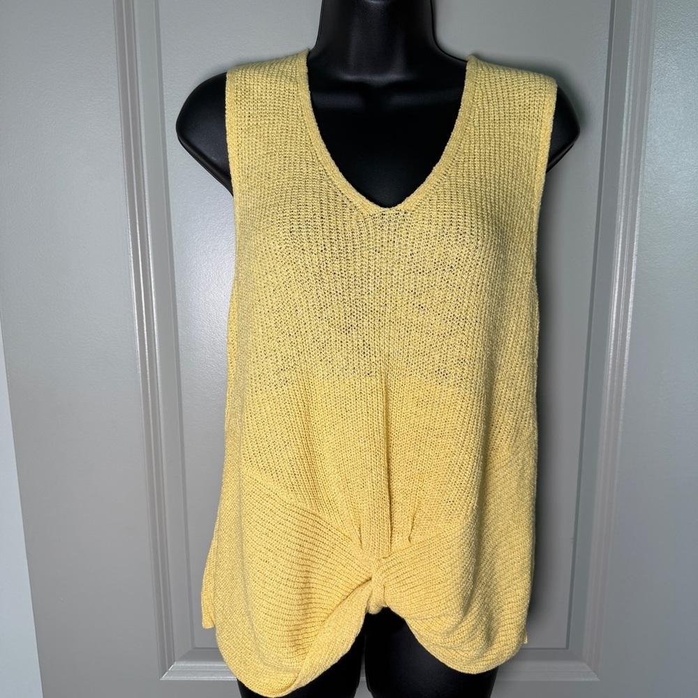 Marled Butter Yellow Knit Tank | Front Knot Boho Summer Breezy | V-Neck | M